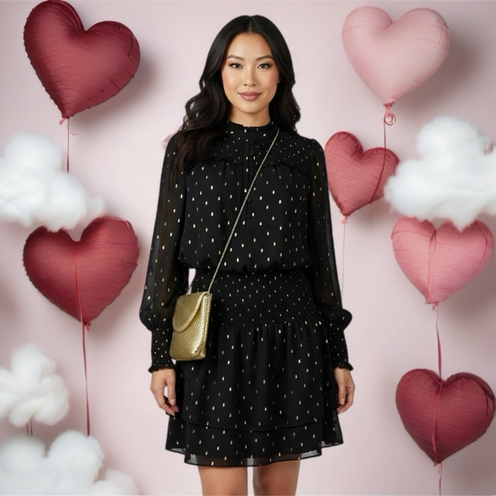 White House Black Market Black Dress with Gold Dots